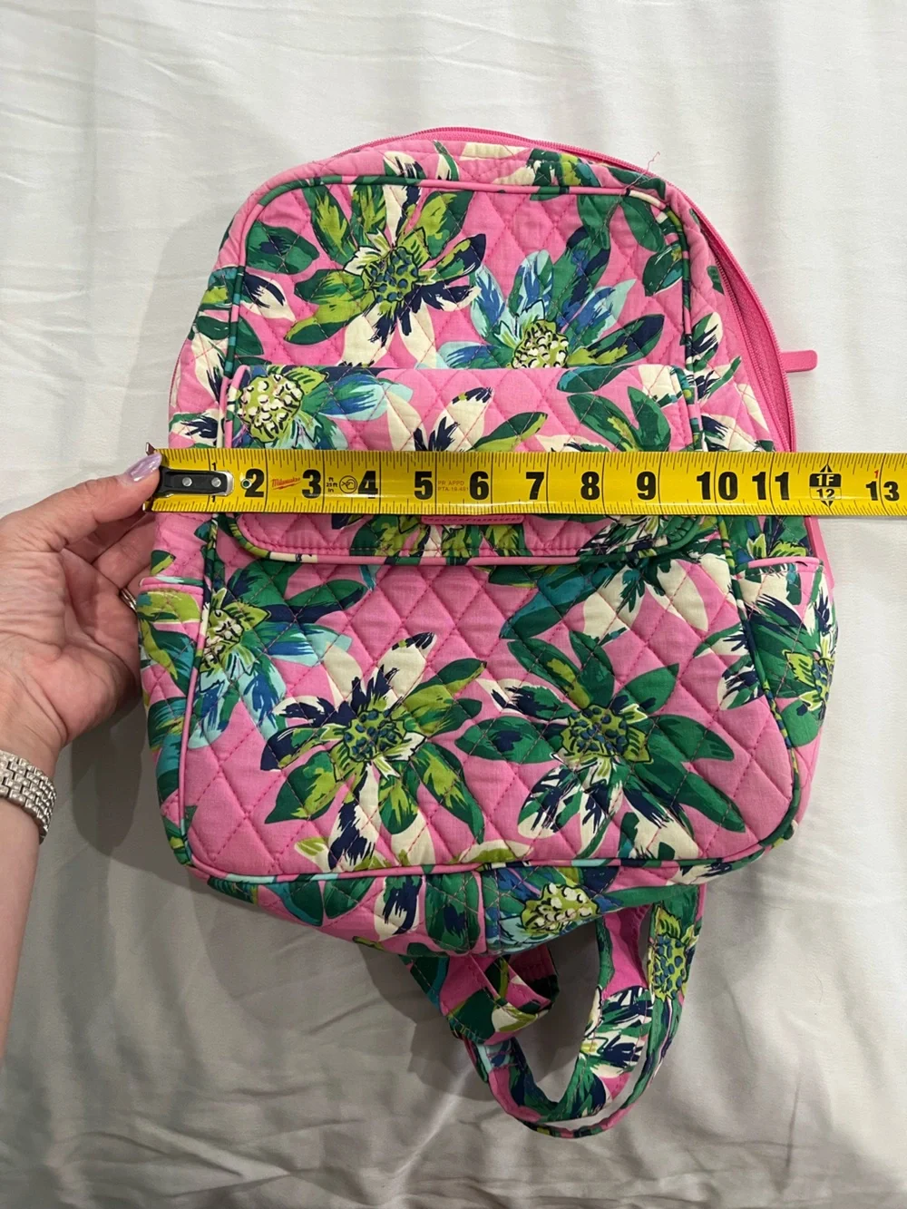 Vera Bradley Quilted Floral Backpack Pink Green Travel Laptop School Bag